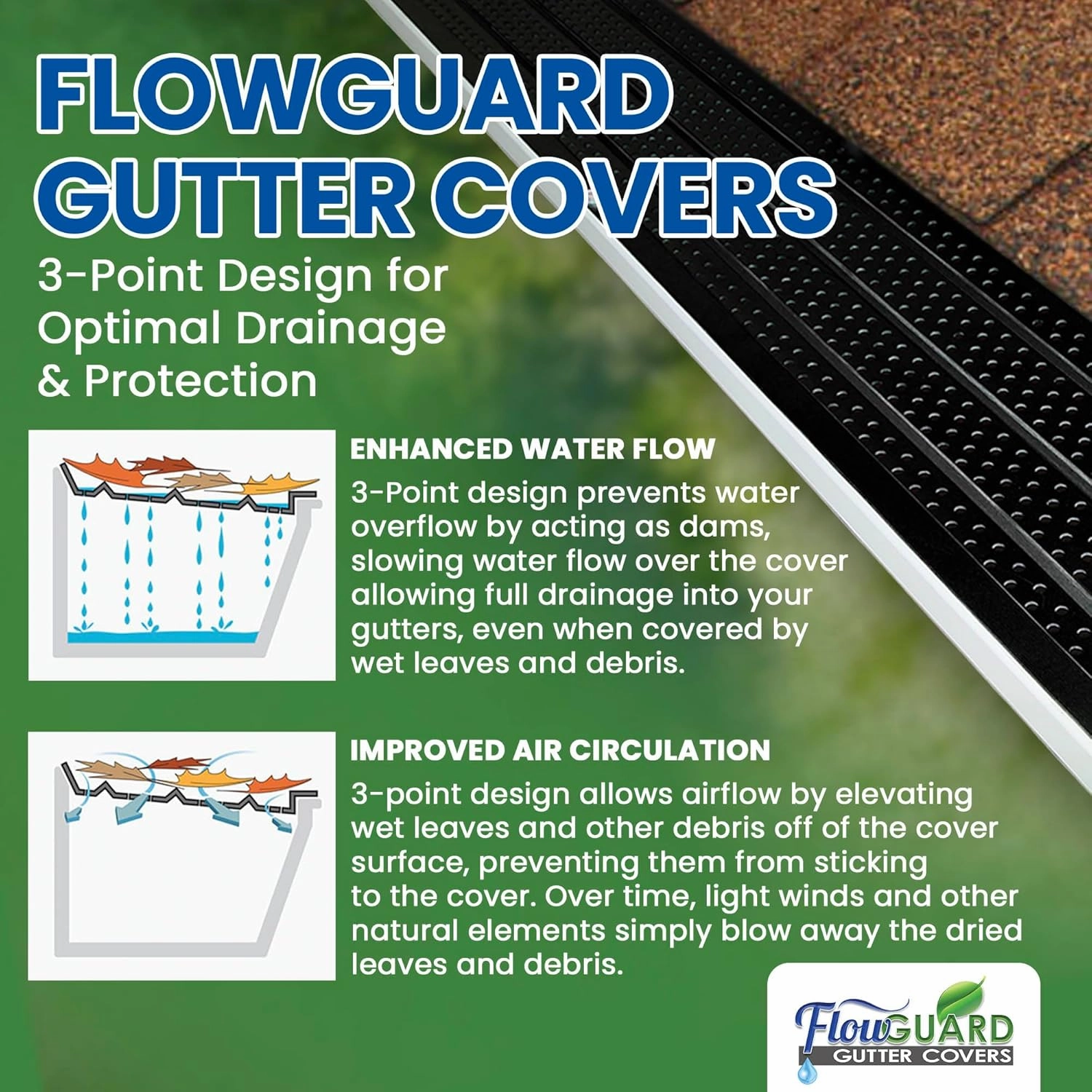 FlowGuard USA Made Professional DIY 6 Inch 50-Year Gutter Cover System - Thermal Thaw Black - Aluminum Gutter Guards - 102 Feet - by FlexxPoint