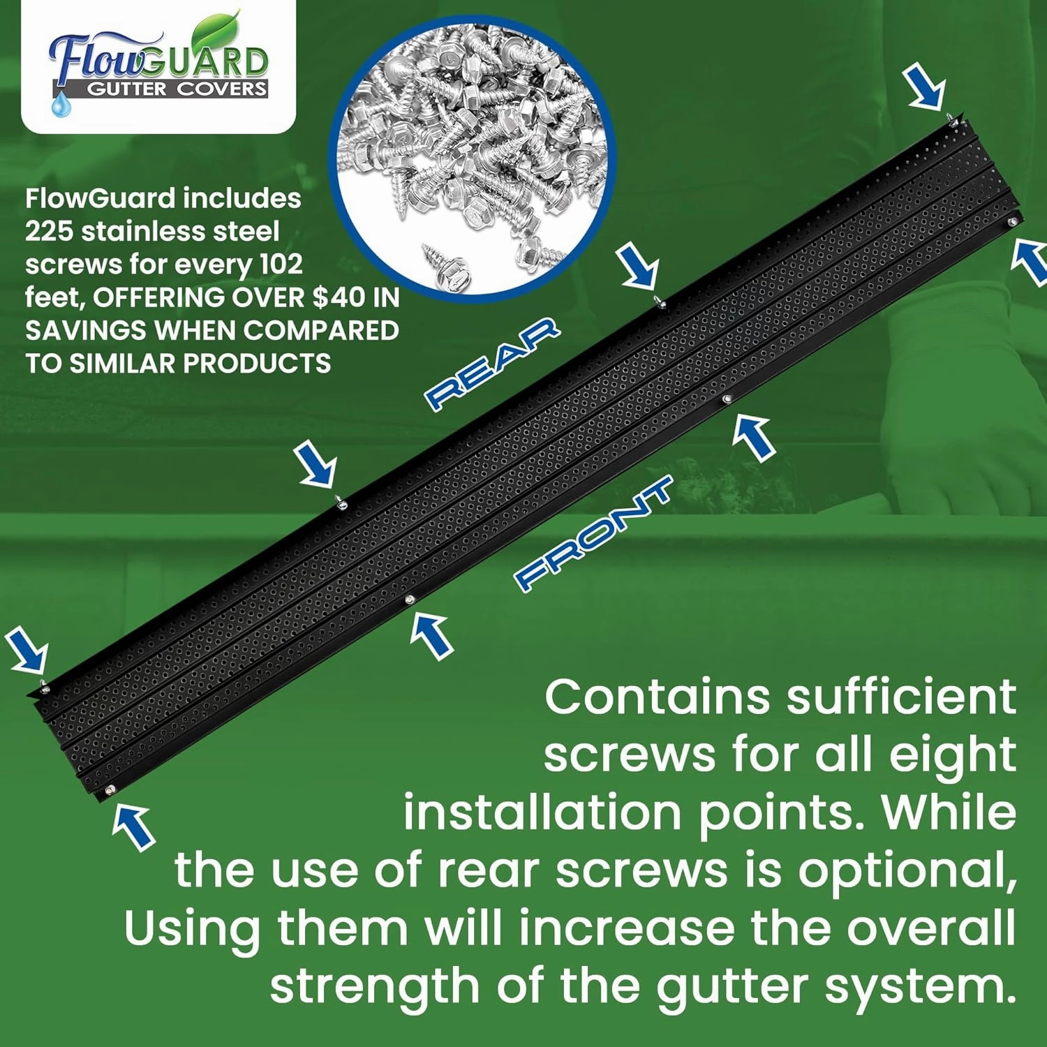FlowGuard USA Made Professional DIY 6 Inch 50-Year Gutter Cover System - Thermal Thaw Black - Aluminum Gutter Guards - 102 Feet - by FlexxPoint