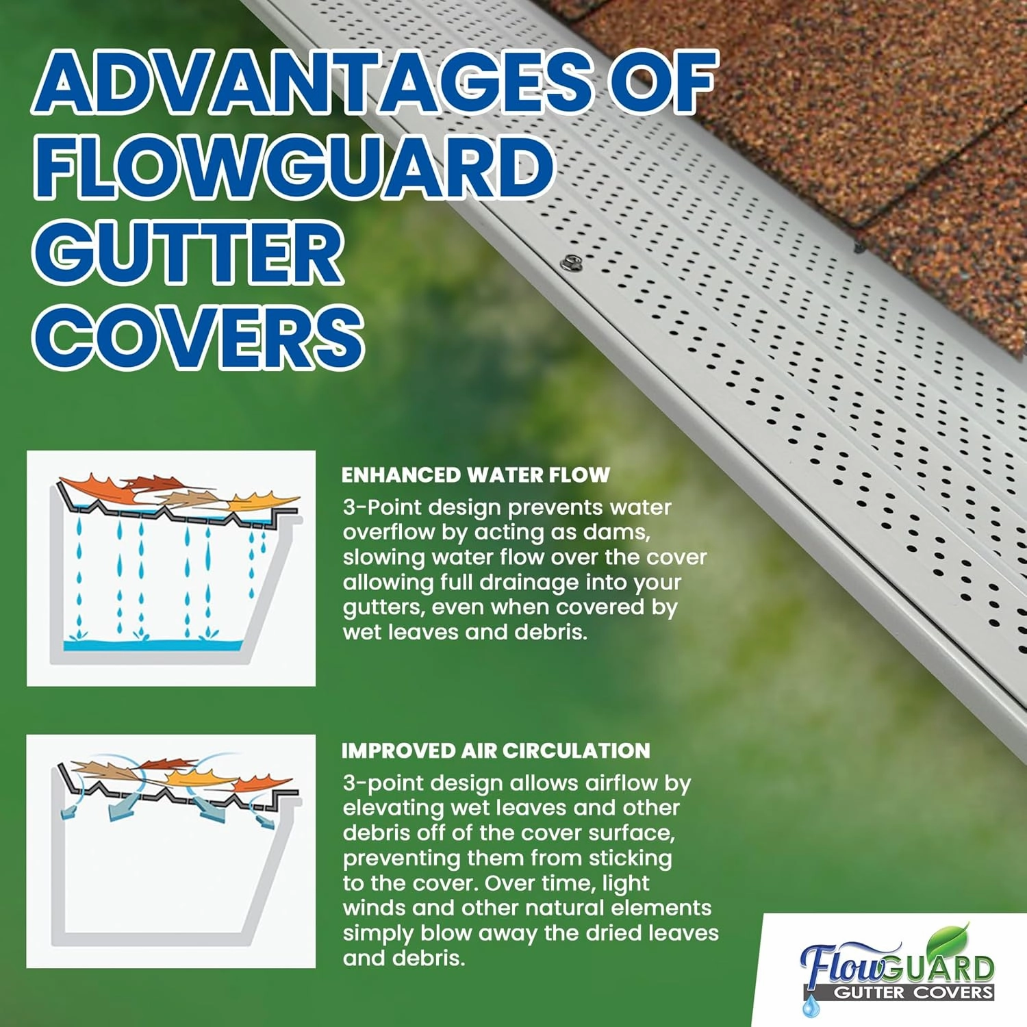 FlowGuard USA Made Professional DIY 6 Inch 50-Year Gutter Cover System - White - Aluminum Gutter Guards - 102 Feet - by FlexxPoint