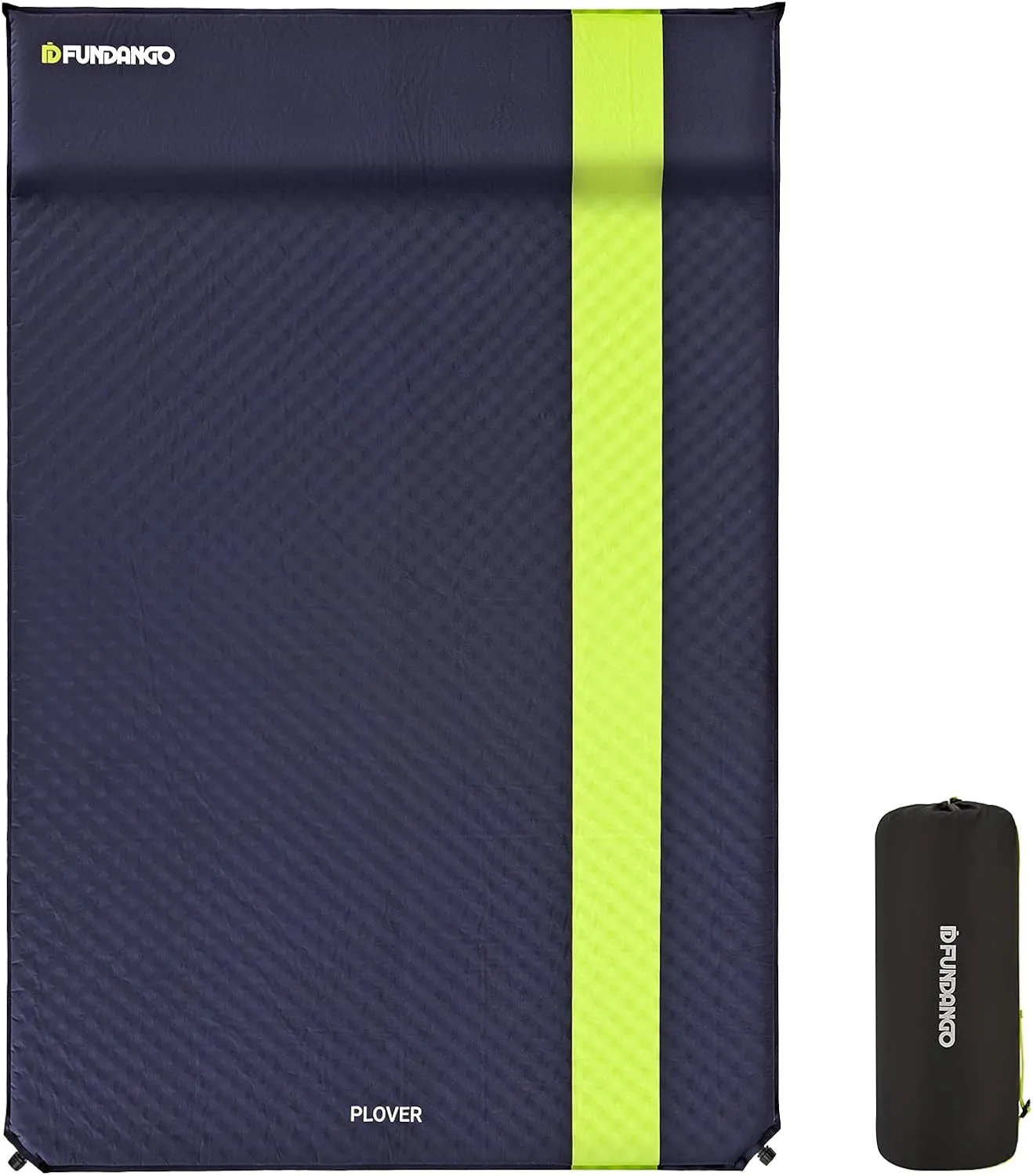 FUNDANGO Self Inflating Sleeping Pad for Camping 2 Person with Pillow, Camping Foam Air Mattress Portable 1.96 Inch Large Size for 2 Person, Navy