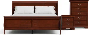 Furniture of America Arabella Traditional Solid Wood 3 Piece Bedroom Set, King Bed Frame, Nightstand, and Chest, Chic Sleigh Design Bedframe with Headboard and Footboard, Box Spring Needed, Cherry