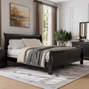 Furniture of America Arabella Traditional Wood King Bed Frame with Headboard and Footboard, Elegant Sleigh Design Bedframe for Bedroom, Guest Room, Easy Assembly, Box Spring Required, Black