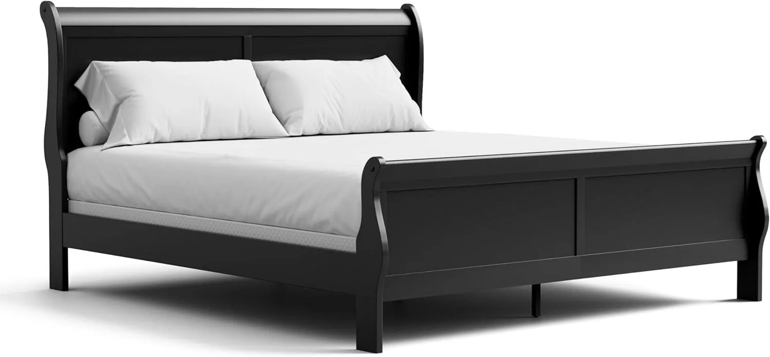 Furniture of America Arabella Traditional Wood King Bed Frame with Headboard and Footboard, Elegant Sleigh Design Bedframe for Bedroom, Guest Room, Easy Assembly, Box Spring Required, Black