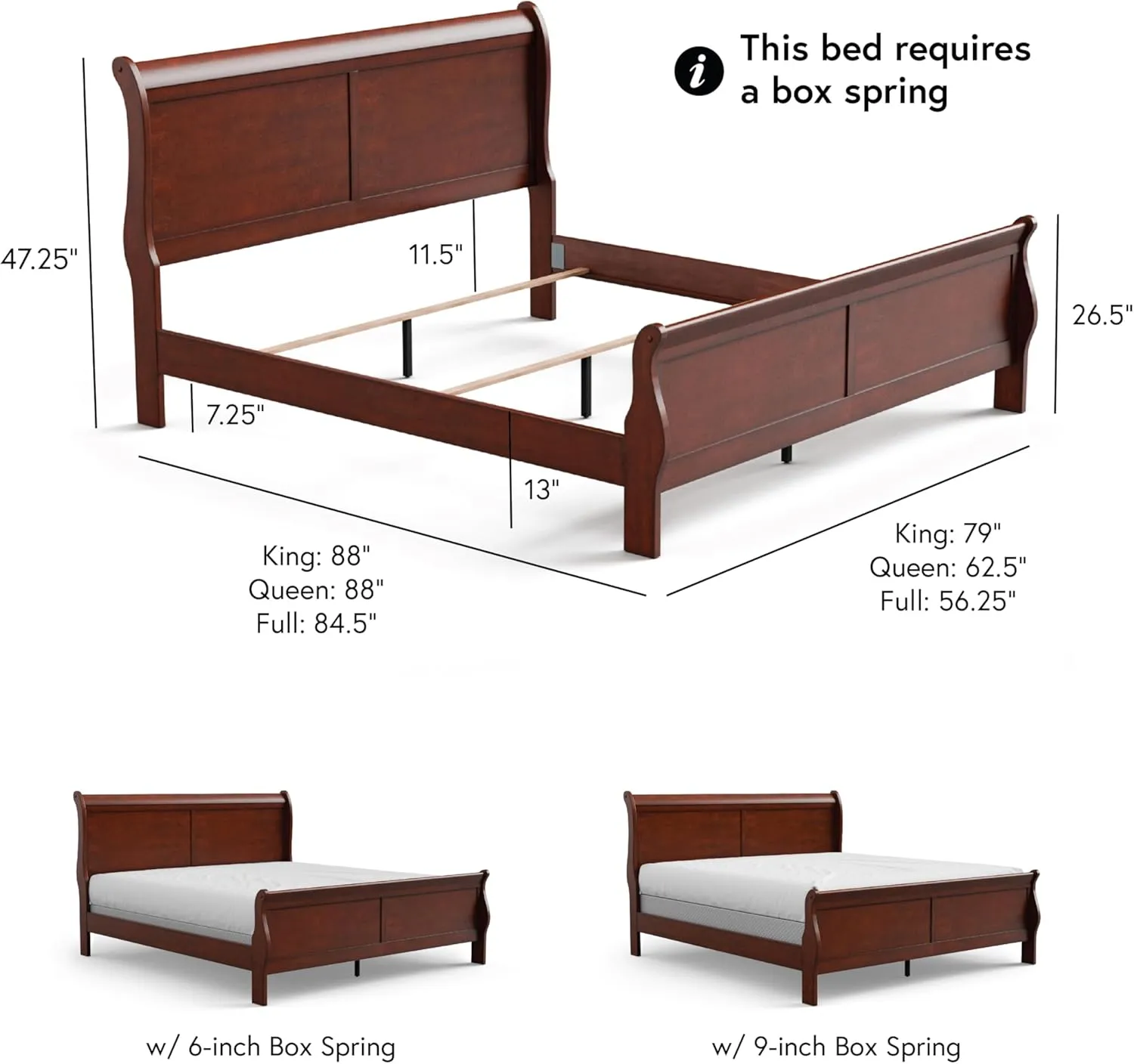 Furniture of America Arabella Traditional Wood King Bed Frame with Headboard and Footboard, Elegant Sleigh Design Bedframe for Bedroom, Guest Room, Easy Assembly, Box Spring Required, White