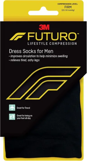 FUTURO Dress Socks For Men – Black – X-Large – Firm Compression Socks – 1 Pair (Pack of 6)