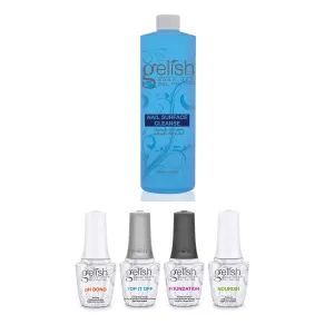 Gelish Fantastic Four Gel Polish Essentials Kit Nail Surface Cleanser includes Foundation, pH Bond, Top It Off, Cuticle Oil