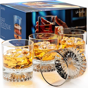 GLORAMA Premium Old Fashioned Whiskey Glasses with Heavy Bottom – Vintage Bar Drinkware for a Cocktail, Bourbon, or Scotch – Durable Crystal Rocks Glass – Set of 4, 10 oz