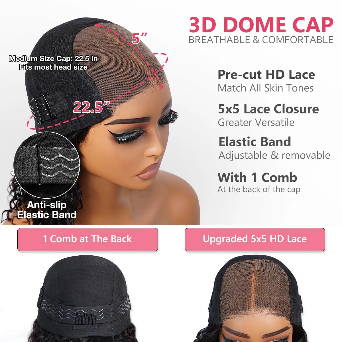 Glueless Bob Wigs Human Hair Pre Plucked Pre Cut Curly Human Hair Wigs for Black Women Deep Wave 5x5 HD Lace Closure Wigs Ready to Wear and Go Glueless Wigs 200% Density