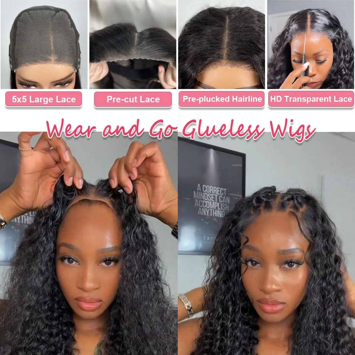 Glueless Bob Wigs Human Hair Pre Plucked Pre Cut Curly Human Hair Wigs for Black Women Deep Wave 5x5 HD Lace Closure Wigs Ready to Wear and Go Glueless Wigs 200% Density
