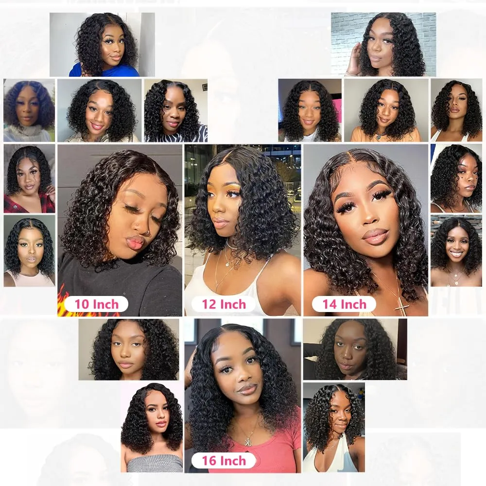 Glueless Bob Wigs Human Hair Pre Plucked Pre Cut Curly Human Hair Wigs for Black Women Deep Wave 5x5 HD Lace Closure Wigs Ready to Wear and Go Glueless Wigs 200% Density