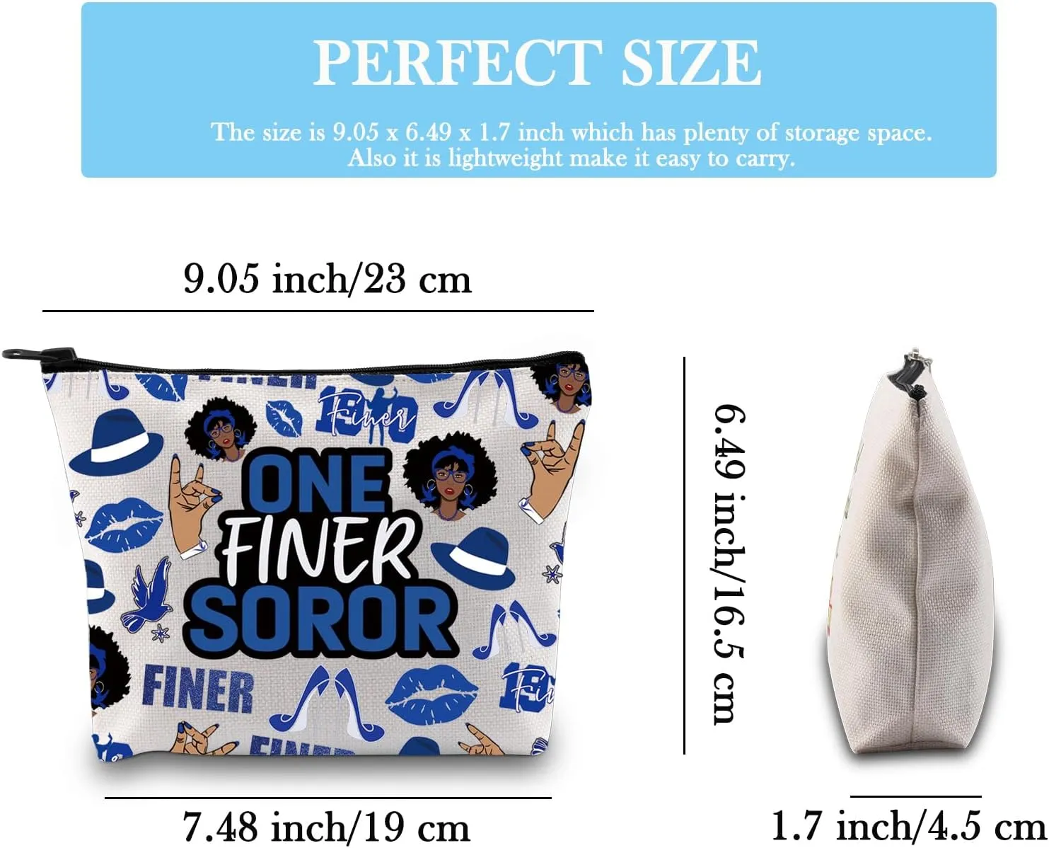 Greek Sorority Paraphernalia Gift Sorority Member Blue And White Zipper Pouch One Finer Soror Makeup Bag Sisterhood Gift for Finer Women (One Finer Bag)