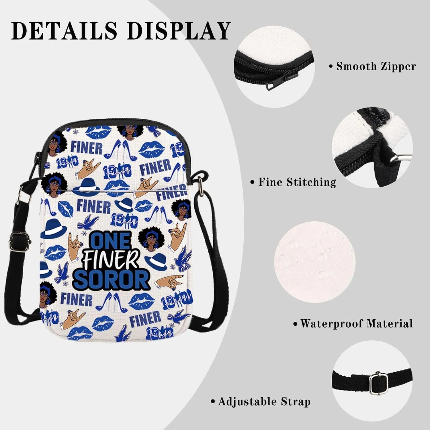 Greek Sorority Paraphernalia Gift Sorority Member Blue And White Zipper Pouch One Finer Soror Makeup Bag Sisterhood Gift for Finer Women (One Finer CR)