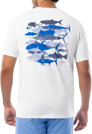 Guy Harvey Men’s Billfish Collection Short Sleeve Pocket T-Shirt, Bright White/Palm, 3X-Large