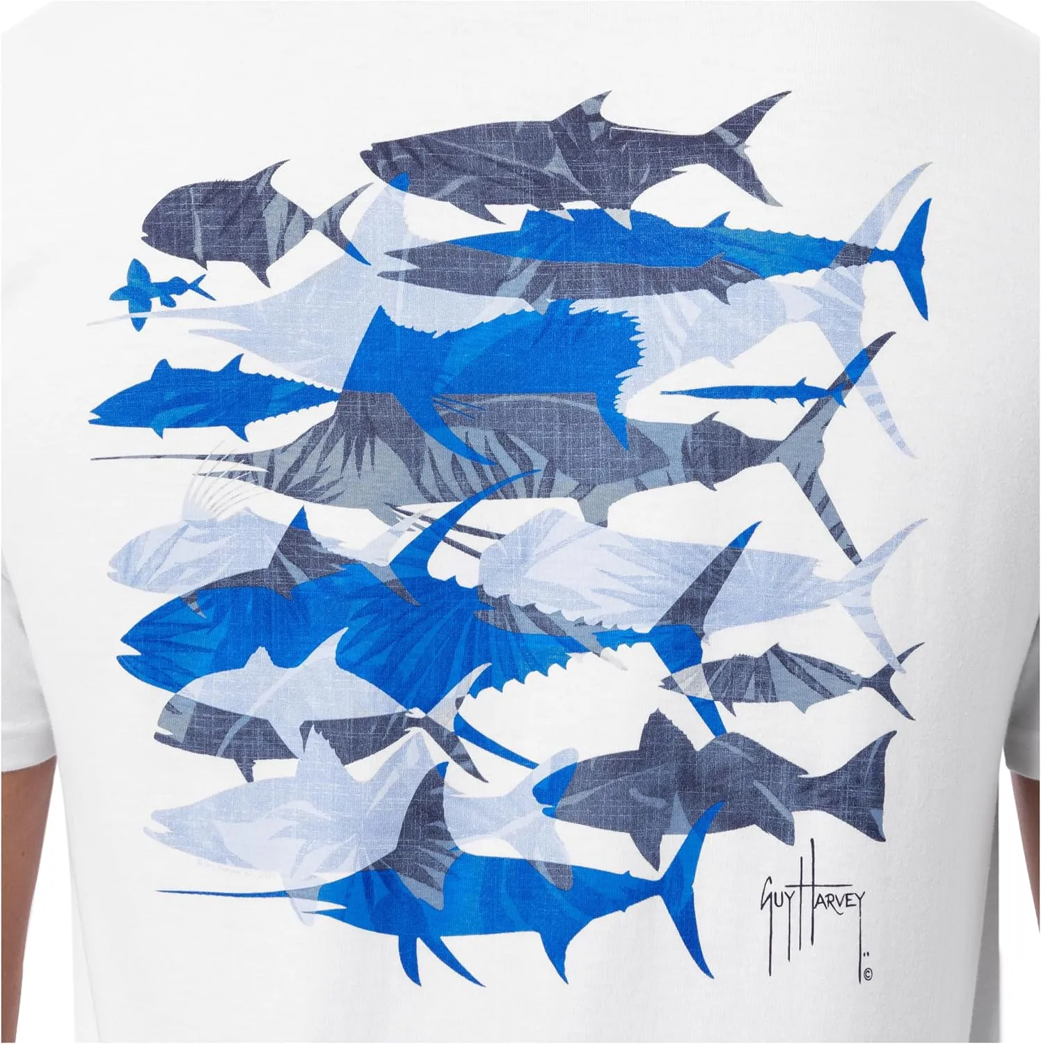 Guy Harvey Men’s Billfish Collection Short Sleeve Pocket T-Shirt, Bright White/Palm, 3X-Large