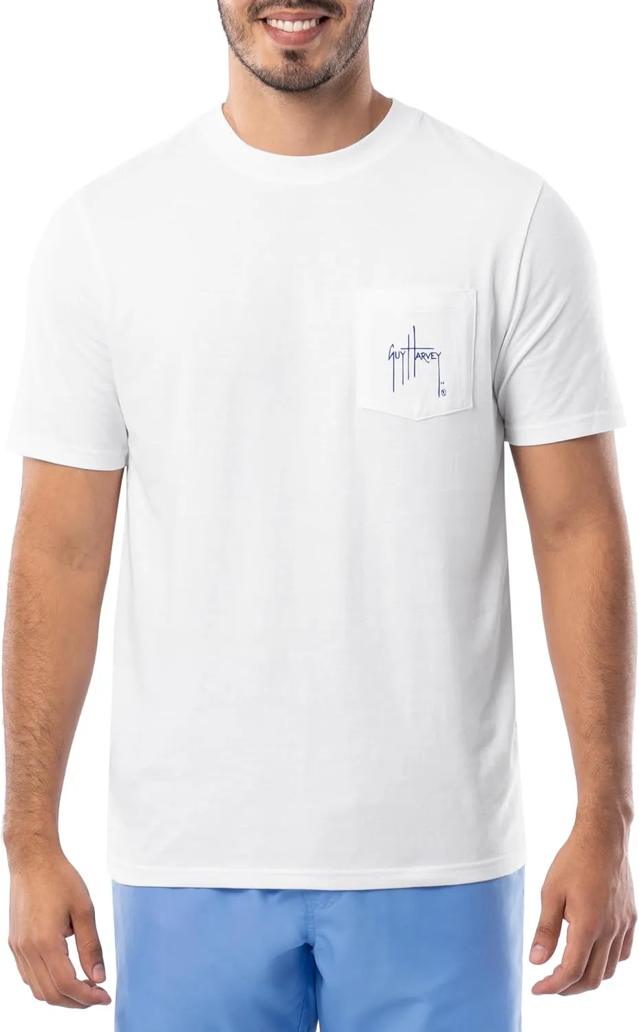 Guy Harvey Men’s Billfish Collection Short Sleeve Pocket T-Shirt, Bright White/Palm, 3X-Large