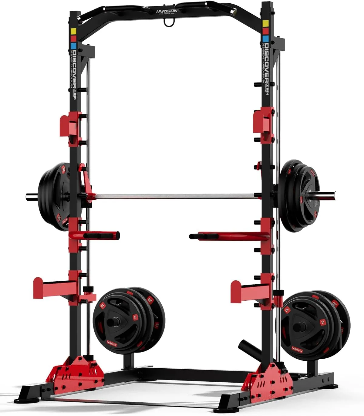 HARISON Squat Rack for Home Gym, Multifunction Power Cage with Pull-Up Bar, Home Gym with Weight Plate Storage and Barbell Holder