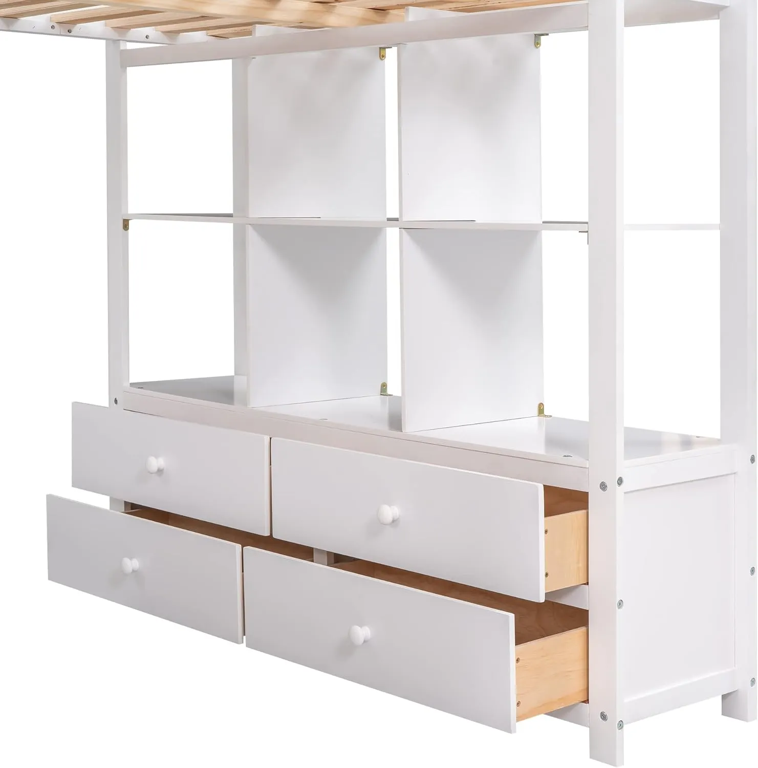 Harper & Bright Designs Full Size Loft Bed Frame with Desk and Storage, Solid Wood Loft Bed with Bookshelf and Drawers, for Kids Teens Adults - White