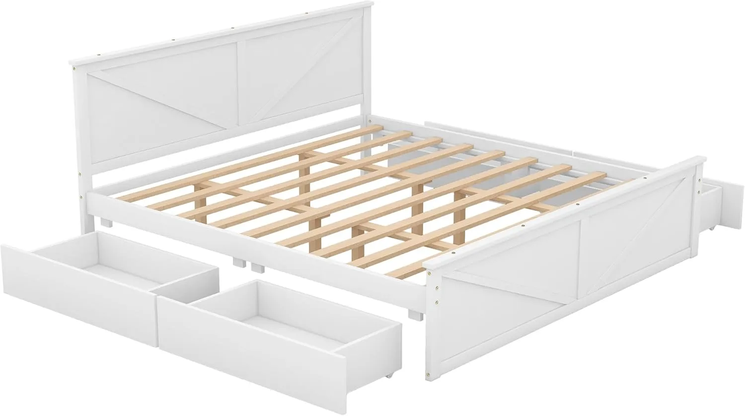 Harper & Bright Designs King Storage Bed with Headboard, King Size Platform Bed with 4 Drawers and Support Legs, Solid Wood King Bed Frame for Kids Teens Adults (King Size,White)