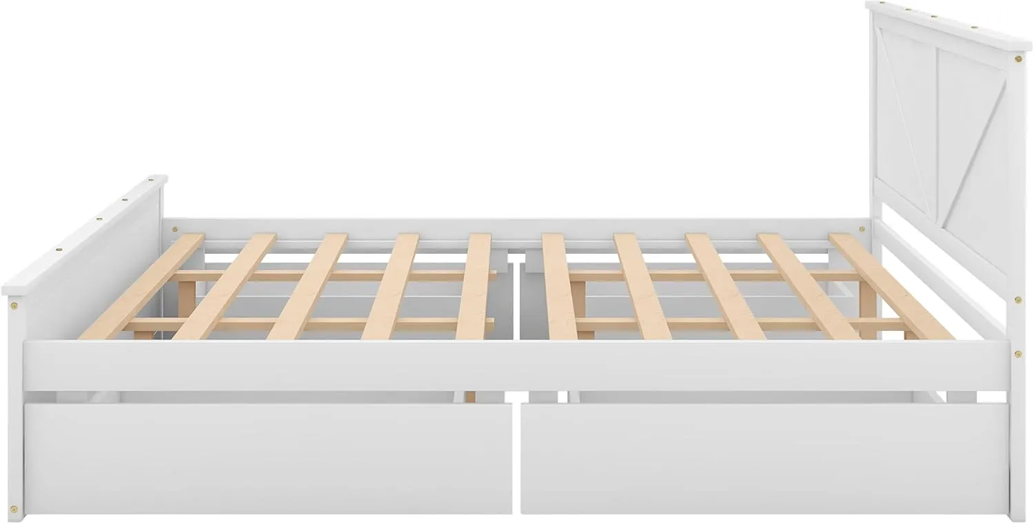 Harper & Bright Designs King Storage Bed with Headboard, King Size Platform Bed with 4 Drawers and Support Legs, Solid Wood King Bed Frame for Kids Teens Adults (King Size,White)