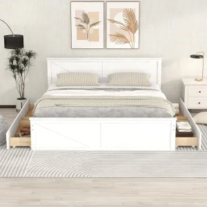 Harper & Bright Designs King Storage Bed with Headboard, King Size Platform Bed with 4 Drawers and Support Legs, Solid Wood King Bed Frame for Kids Teens Adults (King Size,White)