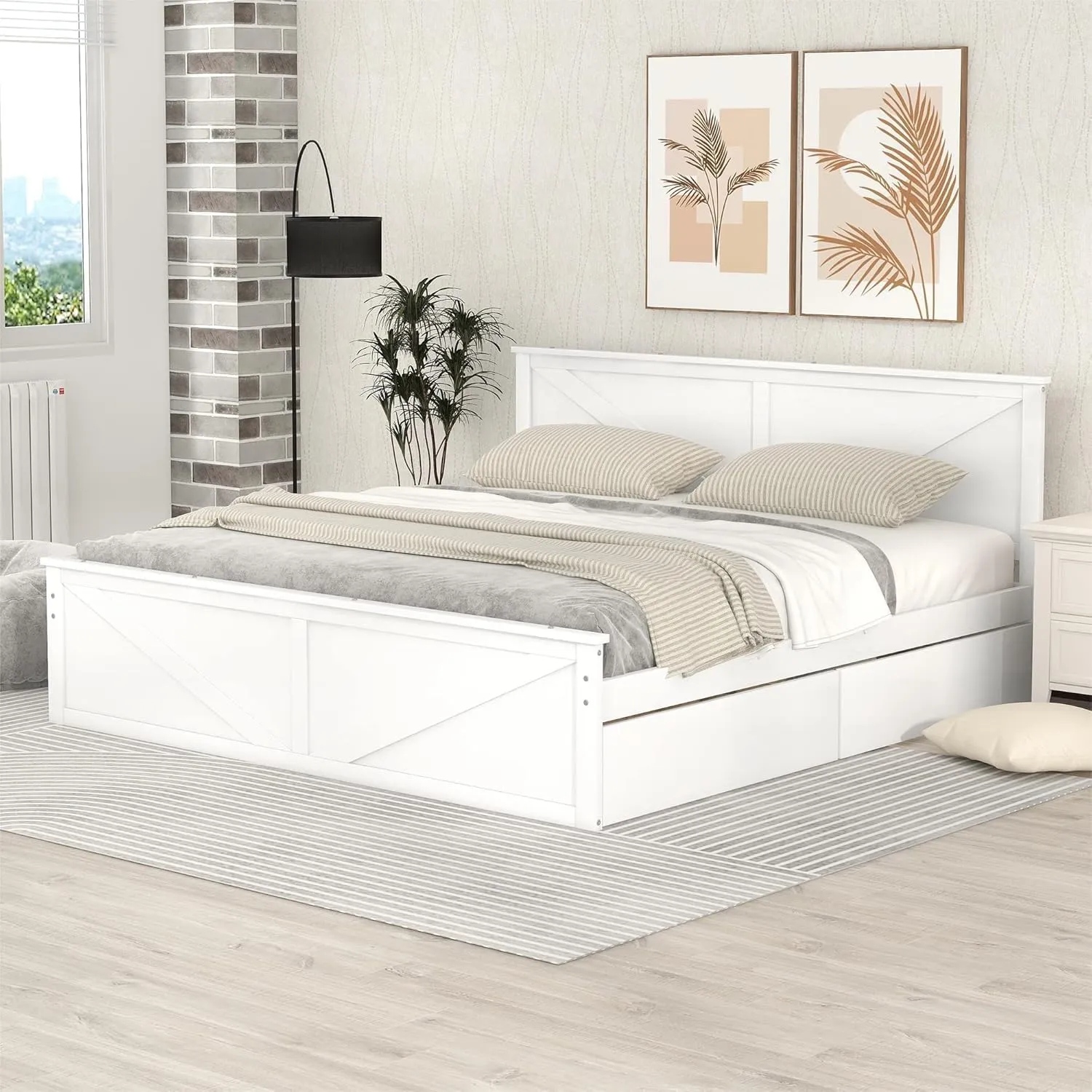 Harper & Bright Designs King Storage Bed with Headboard, King Size Platform Bed with 4 Drawers and Support Legs, Solid Wood King Bed Frame for Kids Teens Adults (King Size,White)