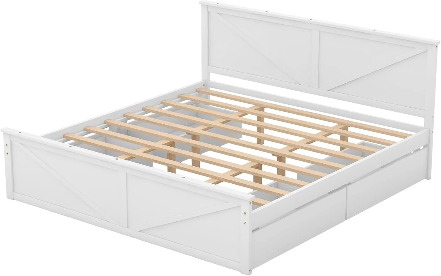Harper & Bright Designs King Storage Bed with Headboard, King Size Platform Bed with 4 Drawers and Support Legs, Solid Wood King Bed Frame for Kids Teens Adults (King Size,White)