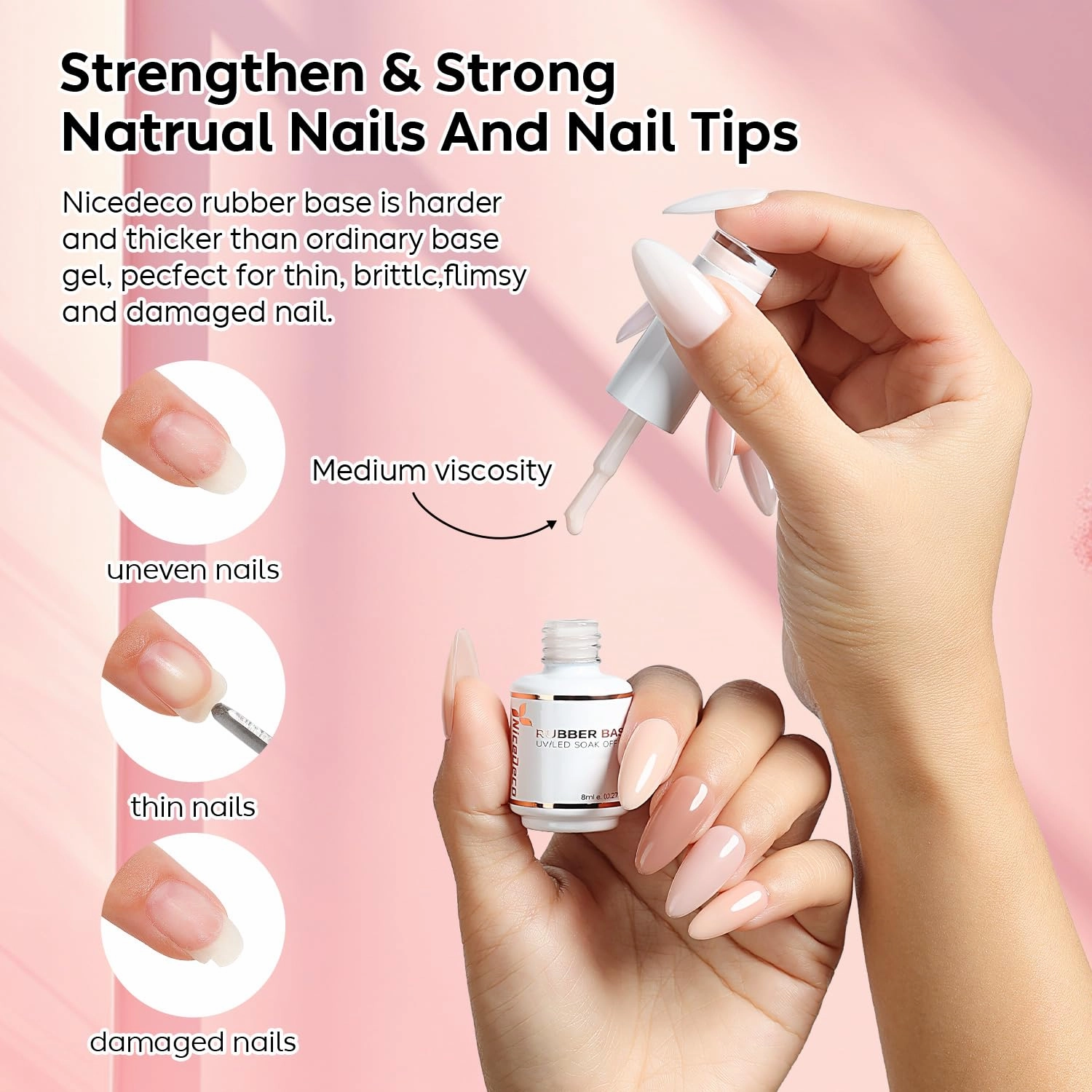 Hema Free Rubber Base Gel Polish for Nails Cruelty Free Vegan 6 Pcs Rubber Gel Nail Strengthener Nude Pink Nail Gel Polish Set 34