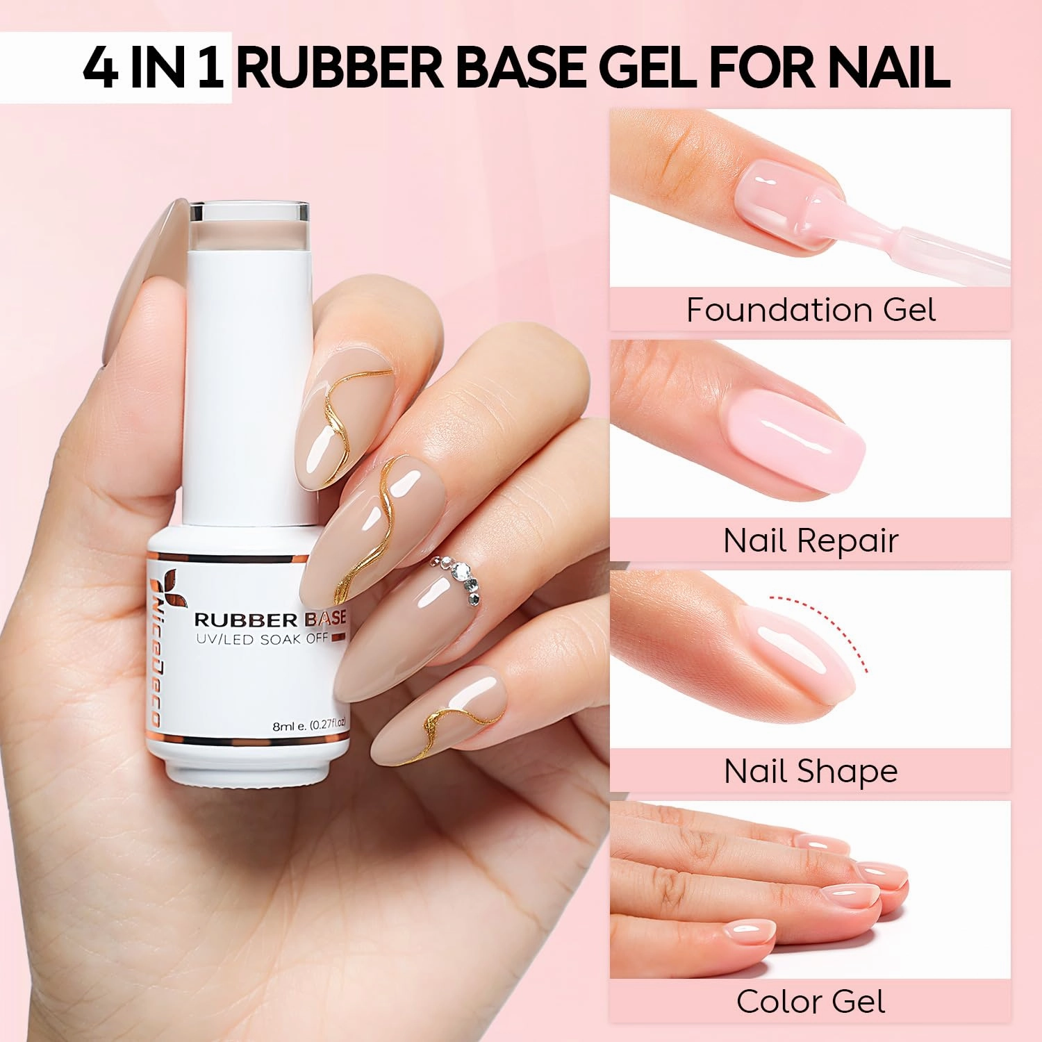 Hema Free Rubber Base Gel Polish for Nails Cruelty Free Vegan 6 Pcs Rubber Gel Nail Strengthener Nude Pink Nail Gel Polish Set 34