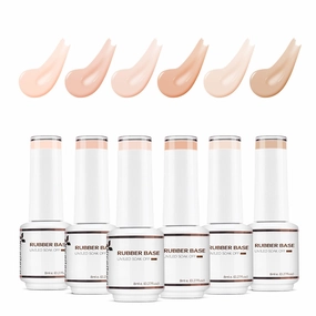 Hema Free Rubber Base Gel Polish for Nails Cruelty Free Vegan 6 Pcs Rubber Gel Nail Strengthener Nude Pink Nail Gel Polish Set 34
