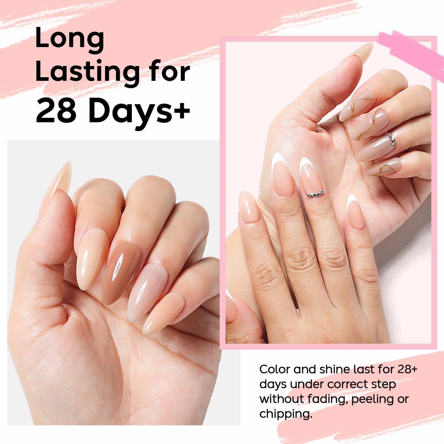 Hema Free Rubber Base Gel Polish for Nails Cruelty Free Vegan 6 Pcs Rubber Gel Nail Strengthener Nude Pink Nail Gel Polish Set 34