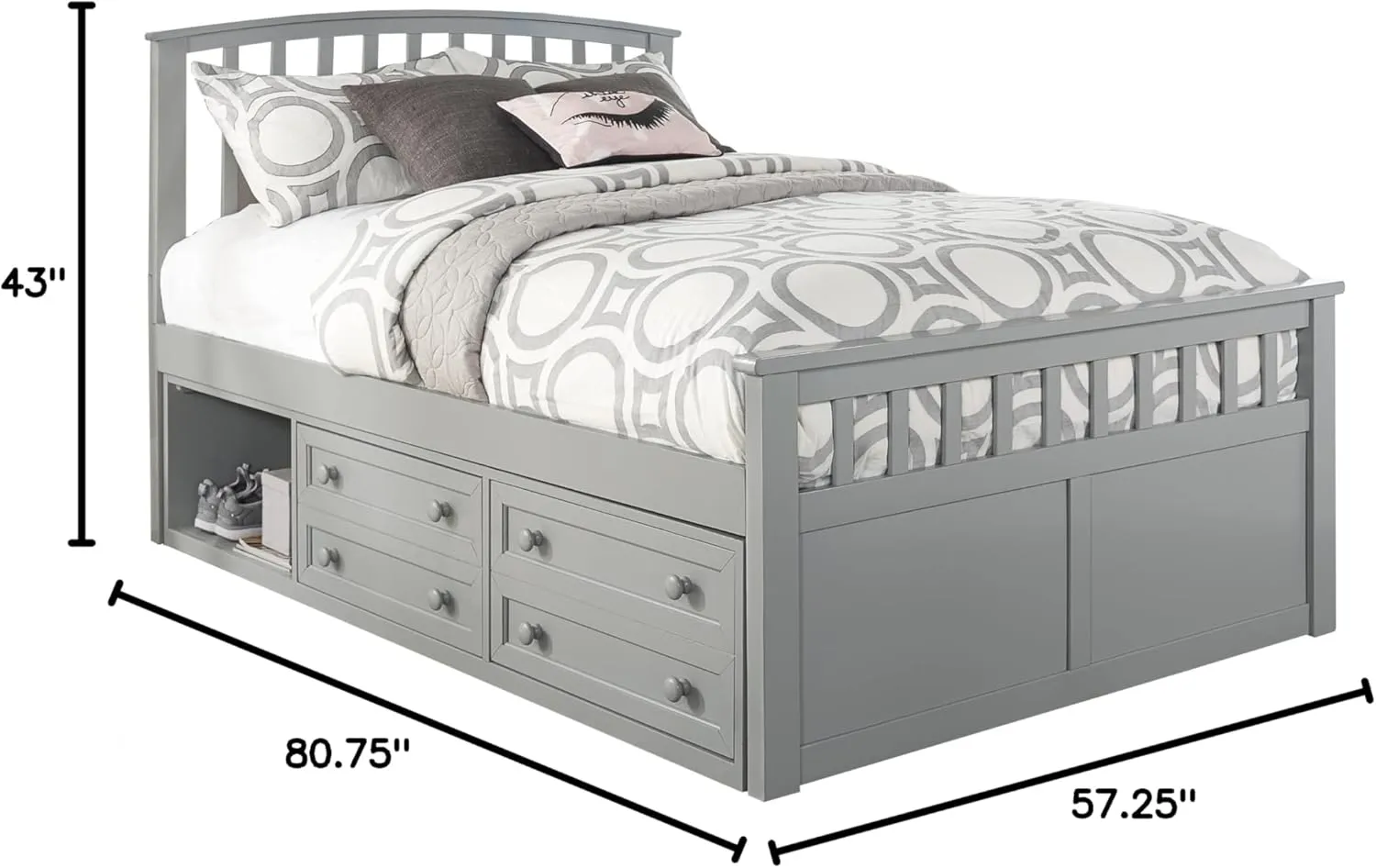 Hillsdale Kids and Teen Schoolhouse 4.0 Charlie Wood Full Captain's Bed with One Storage Unit, Gray