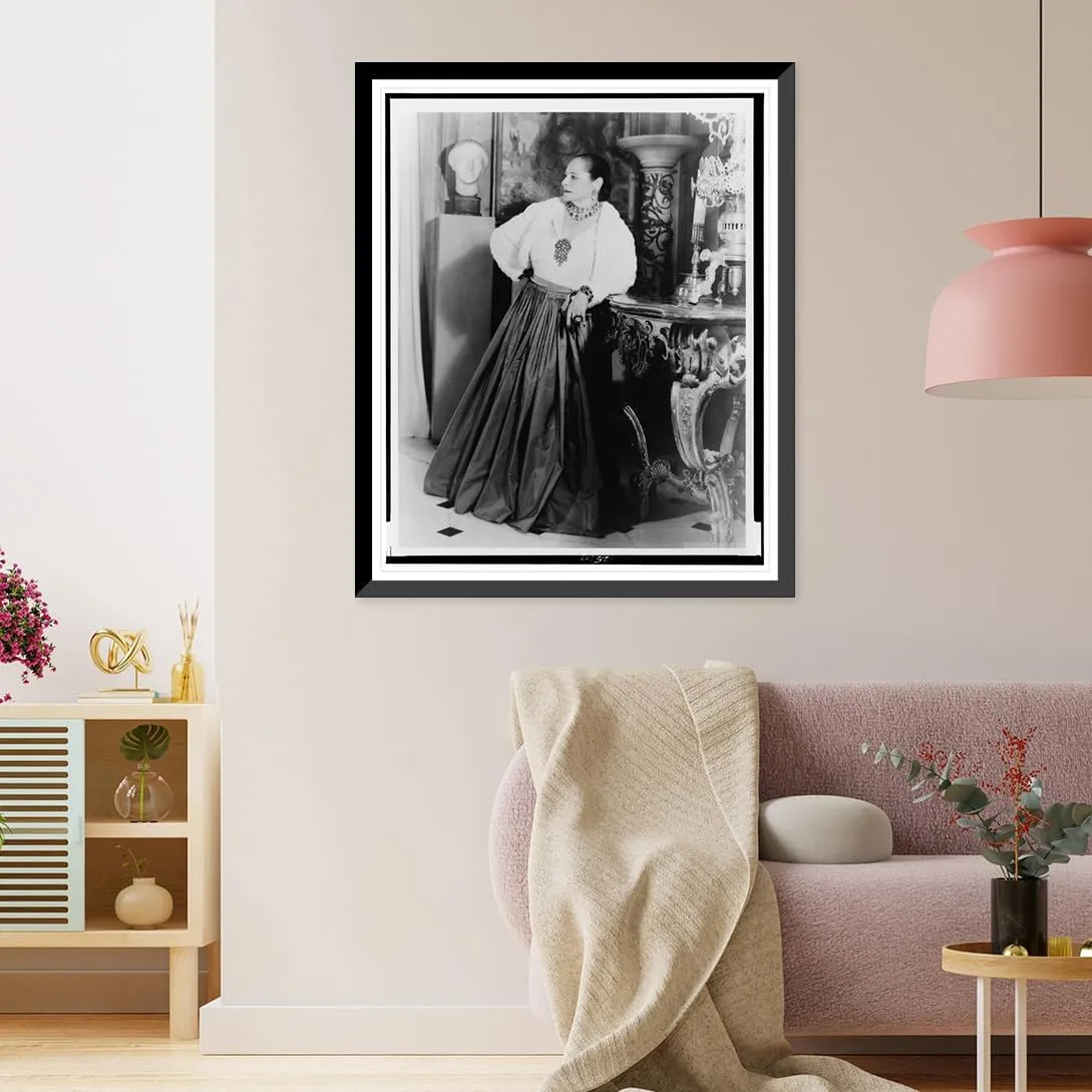 Historic Framed Print, [Helena Rubinstein, full-length portrait, standing, facing left, in the dining room of her New York City apartment], 17-7/8" x 21-7/8"