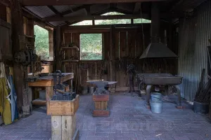 Historic Pictoric Photo - Blacksmith Shop at Log Cabin Village, a House Museum consisting of Saved Rural Cabins Moved to a Central site in Fort Worth, Texas- Fine Art Photo Reporduction 24in x 16in