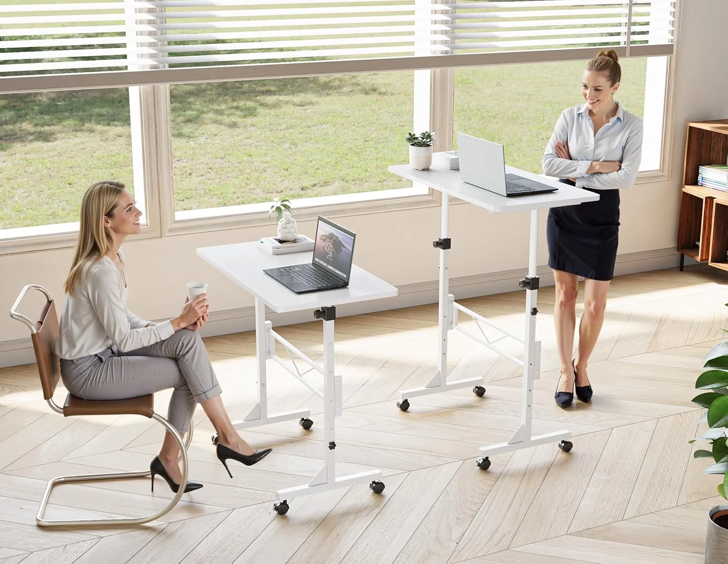 HOMIDEC Standing Desk, 32 Inch Portable Small Desk Adjustable Height, Rolling Home Office Desks with Wheels, Sit Stand Desk for Bedroom Walking Pad Home Office Small Space, White
