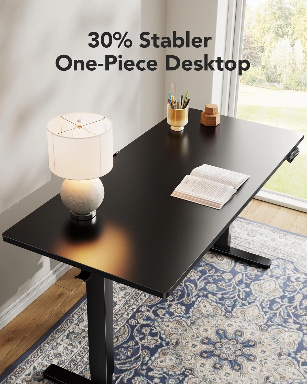 HUANUO Electric Standing Desk, 48" x 24" Whole Piece Desktop, Adjustable Height Computer Desks, 4 Height Memory Settings, Sit Stand Up Desk for Home Office, Black
