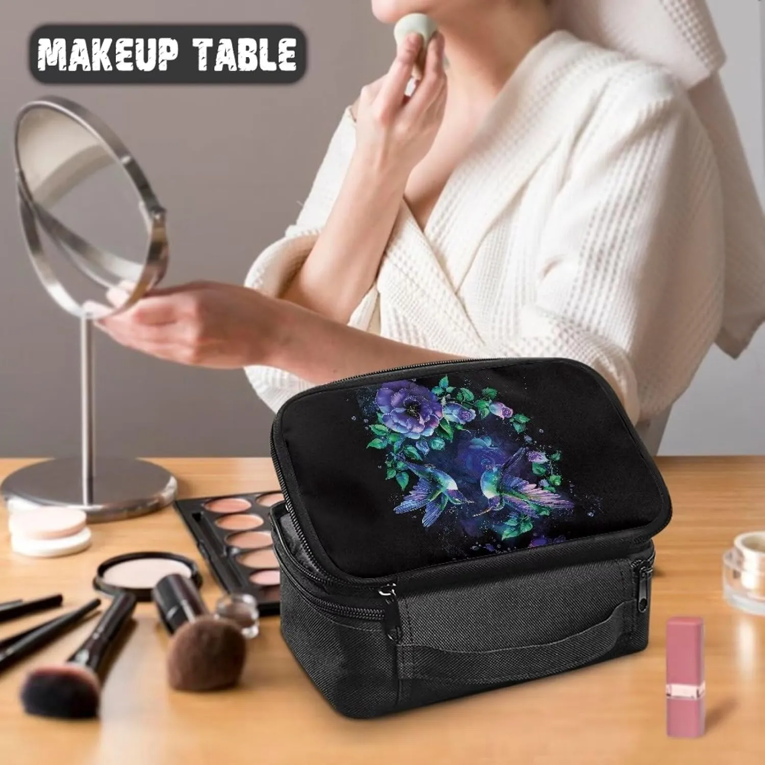Hummingbird Make Up Bags for Women Makeup Travel Bag Travel Cosmetic Organizer Wear-resistant Makeup Pouch Suitable for Your Family Trip To Pack All Men,Women Toiletries