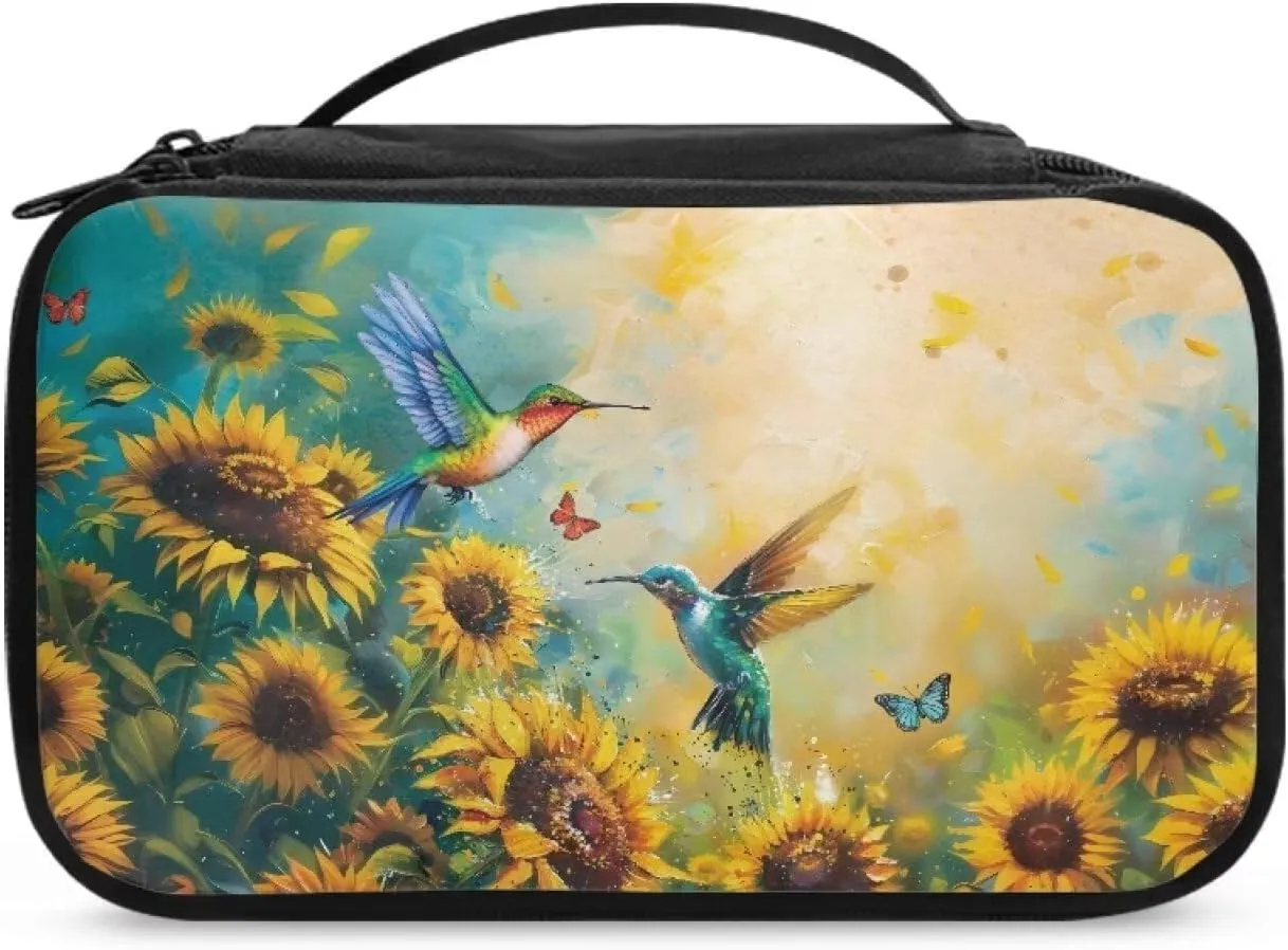 Hummingbird Sunflower Makeup Bag for Women Travel Cosmetic Bag Travel Makeup Bag Organizer Cosmetic Bag Wear-resistant Cosmetic Train Case Space To Storage Your Cosmetics
