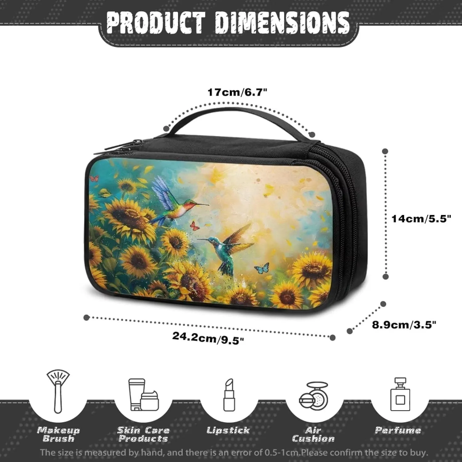 Hummingbird Sunflower Makeup Bag for Women Travel Cosmetic Bag Travel Makeup Bag Organizer Cosmetic Bag Wear-resistant Cosmetic Train Case Space To Storage Your Cosmetics