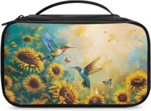 Hummingbird Sunflower Makeup Bag for Women Travel Cosmetic Bag Travel Makeup Bag Organizer Cosmetic Bag Wear-resistant Cosmetic Train Case Space To Storage Your Cosmetics