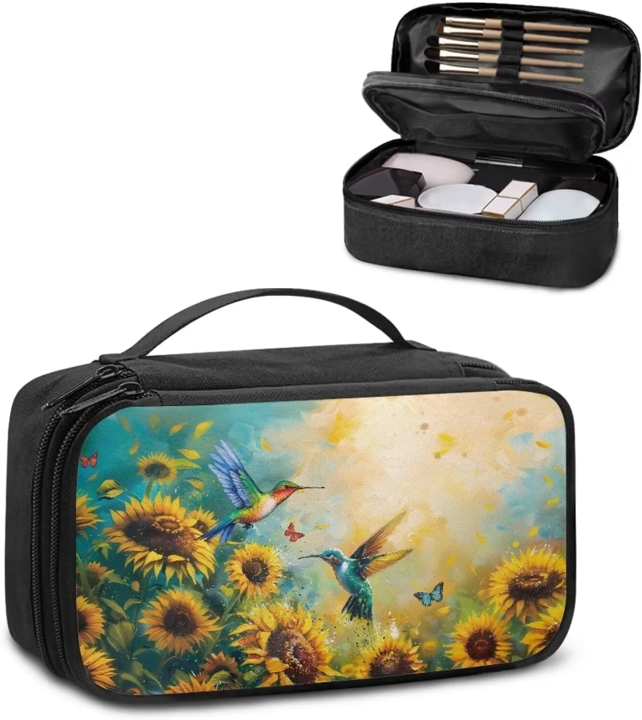 Hummingbird Sunflower Makeup Bag for Women Travel Cosmetic Bag Travel Makeup Bag Organizer Cosmetic Bag Wear-resistant Cosmetic Train Case Space To Storage Your Cosmetics