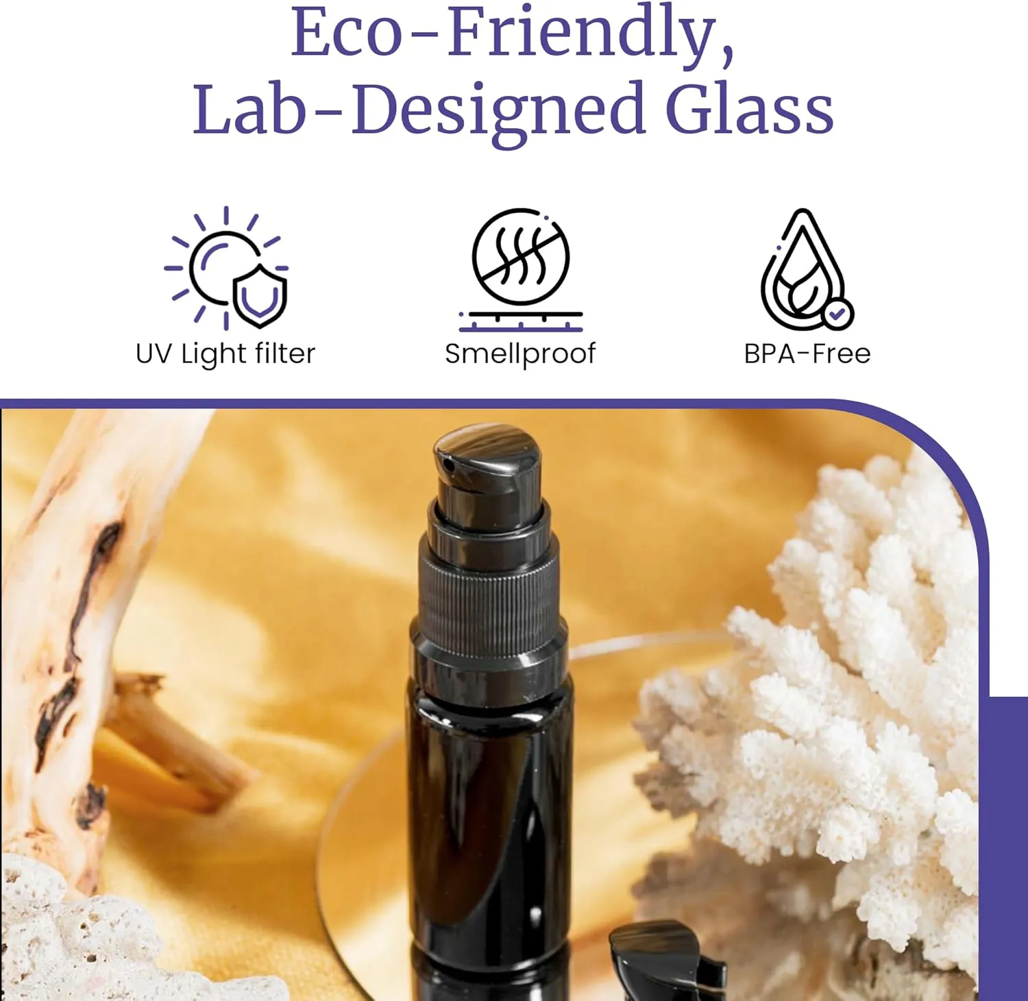Infinity Jars Ultraviolet Glass Push Pump Bottle 30 Ml (1 fl oz) Refillable Containers for Lotion Homemade Cosmetics Make-up Skin Care Cream, Lotion, Shampoo, Conditioner Dispenser Bottles
