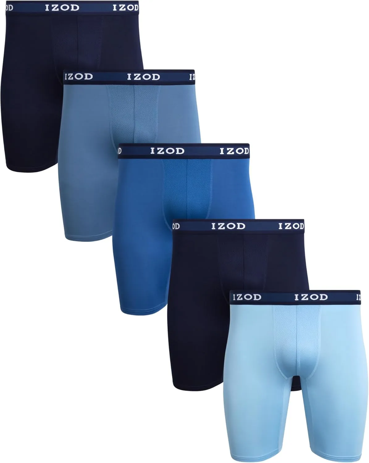 IZOD Mens Boxer Briefs - 5 Pack Performance Stretch Underwear Long Leg Boxers with Contour Pouch (Sizes: S-XL)