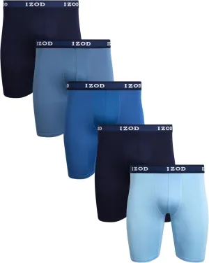 IZOD Mens Boxer Briefs - 5 Pack Performance Stretch Underwear Long Leg Boxers with Contour Pouch (Sizes: S-XL)
