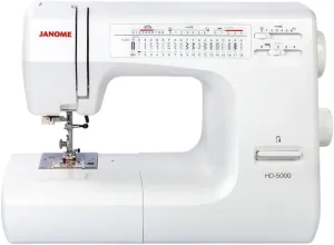 Janome HD-5000 Heavy Duty Sewing Machine with Aluminum Body, 18 Stitches, Free Arm, and Built-In Needle Threader (White)