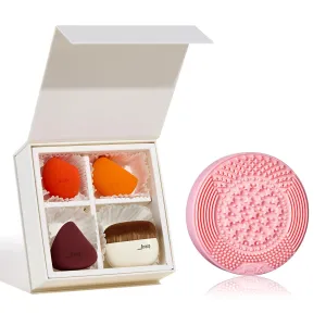 Jessup Foundation Brush & Makeup Sponge Set T505 Bundled with Makeup Brush Cleaning Mat A005