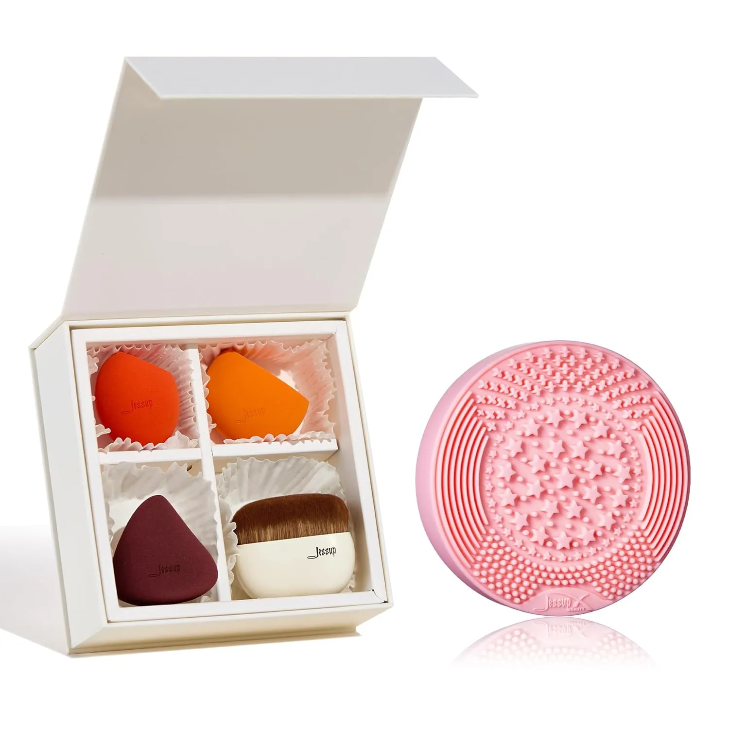 Jessup Foundation Brush & Makeup Sponge Set T505 Bundled with Makeup Brush Cleaning Mat A005