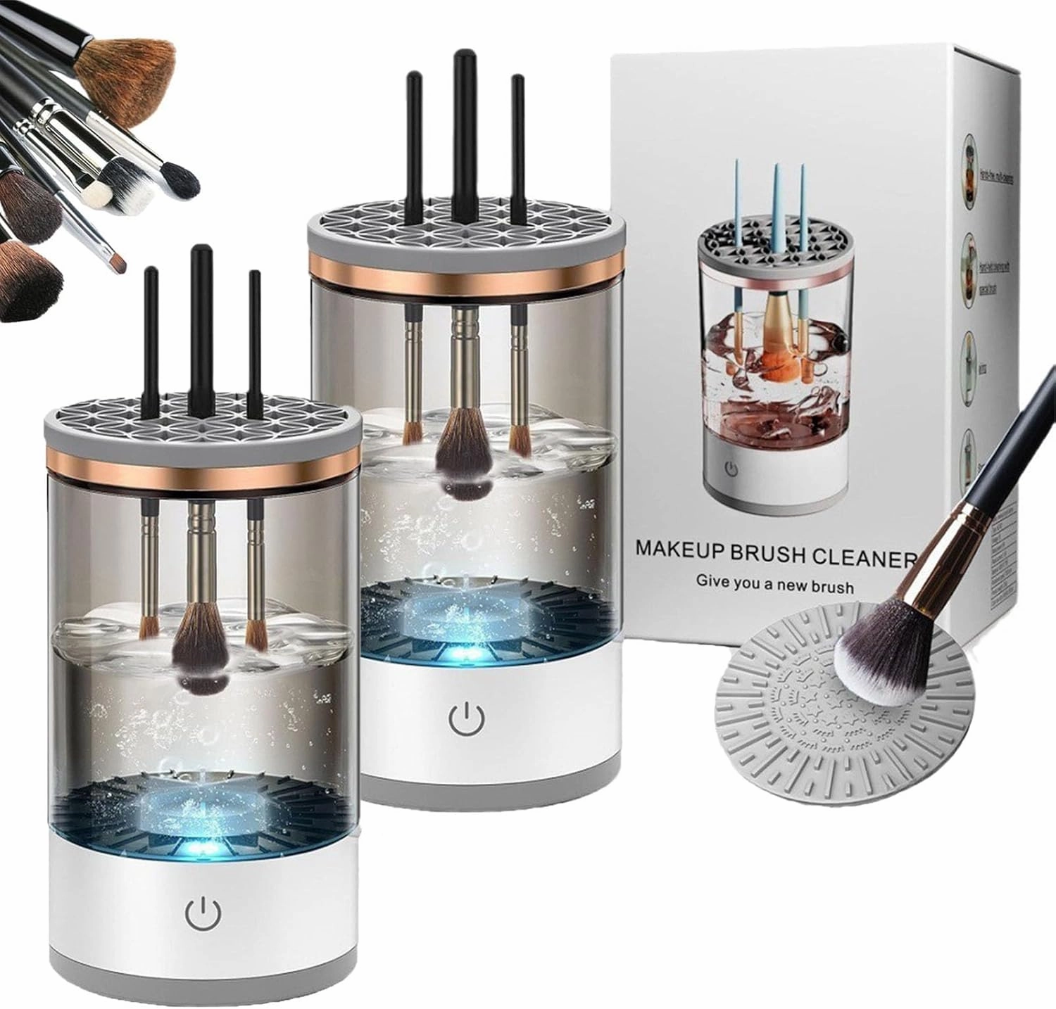 Jfxgjuv Beauty Swirl Cosmetic Brush Cleaner, The Cozy Luna Brush Cleaner, Beautyswirl - Cosmetic Brush Cleaner, Automatic Spinning Makeup Brush Cleaner Machine Deep Cleaning (White White,One Size)