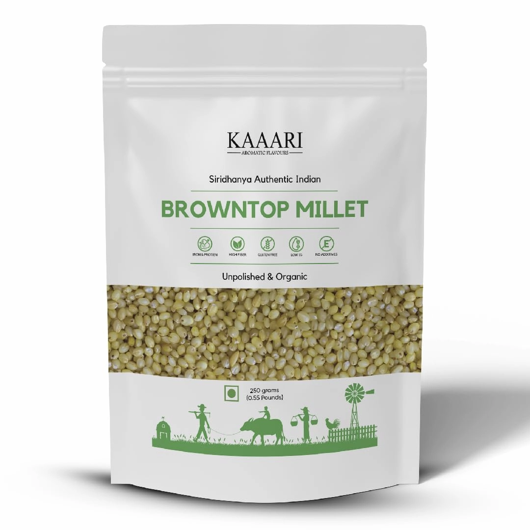 Kaaari Browntop Millet Organic Whole Grain | Ancient Grains, Natural, Organic Millet Grain, Unpolished, High in Fiber & Protein, Low GI, Gluten Free, Vegan | Ideal for Healthy Cooking | 8.8oz (250g)
