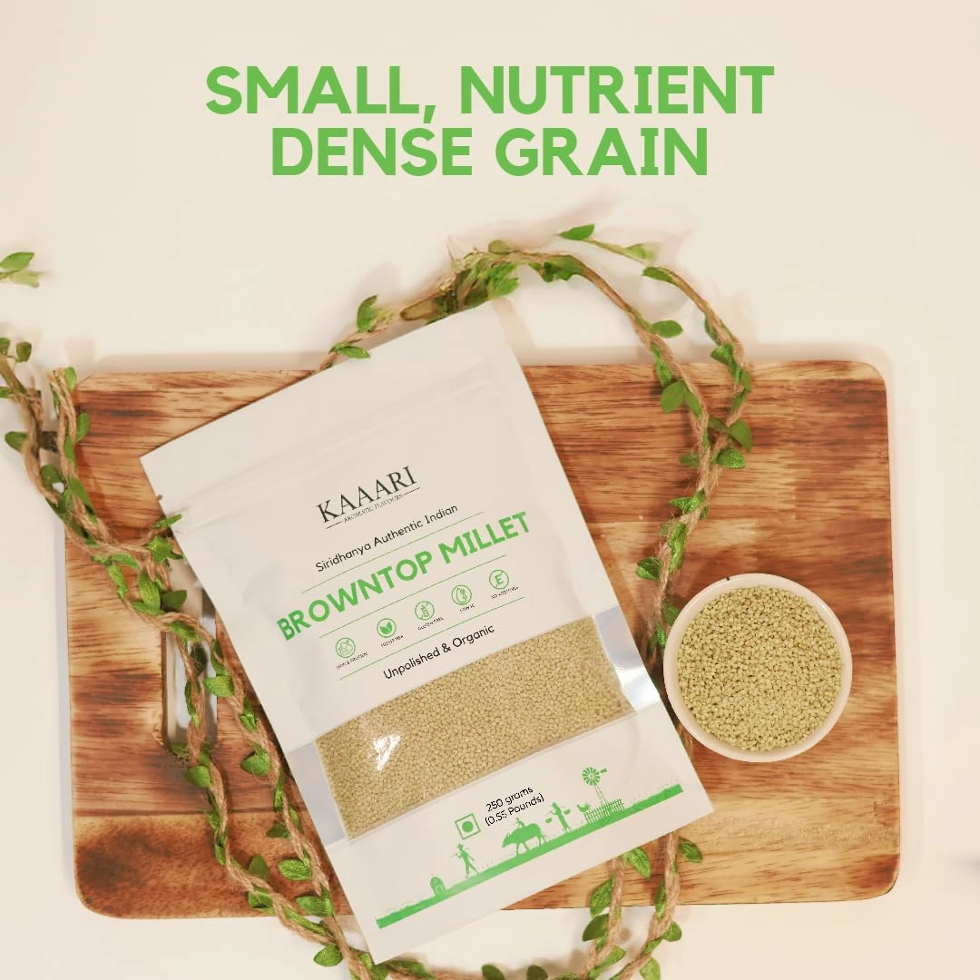 Kaaari Browntop Millet Organic Whole Grain | Ancient Grains, Natural, Organic Millet Grain, Unpolished, High in Fiber & Protein, Low GI, Gluten Free, Vegan | Ideal for Healthy Cooking | 8.8oz (250g)