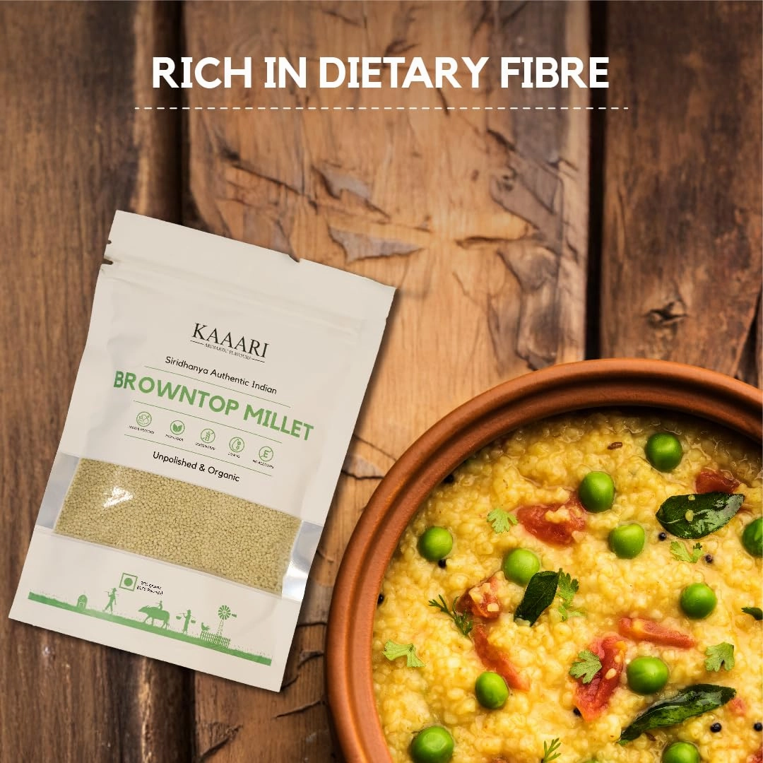 Kaaari Browntop Millet Organic Whole Grain | Ancient Grains, Natural, Organic Millet Grain, Unpolished, High in Fiber & Protein, Low GI, Gluten Free, Vegan | Ideal for Healthy Cooking | 8.8oz (250g)